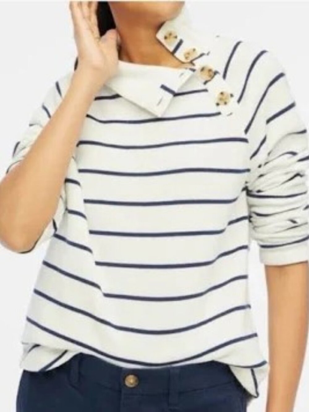 J crew Striped wide button-collar pullover sweatshirt ** Size M